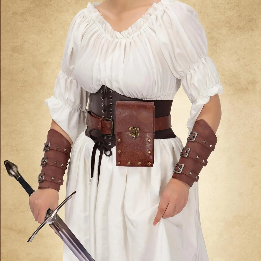 5pcs/4pcs Medieval Renaissance Costume Set Wallet/Belt/Pouch/Keychain Corset PU Leather Belt Wallet Hiking Steunk Viking Cosp