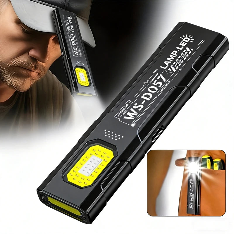 LED COB Flashlight Type C Rechargeable 600LM Portable Mini Torch Pocket Lantern Flood Work Light With Magnet For Emergency