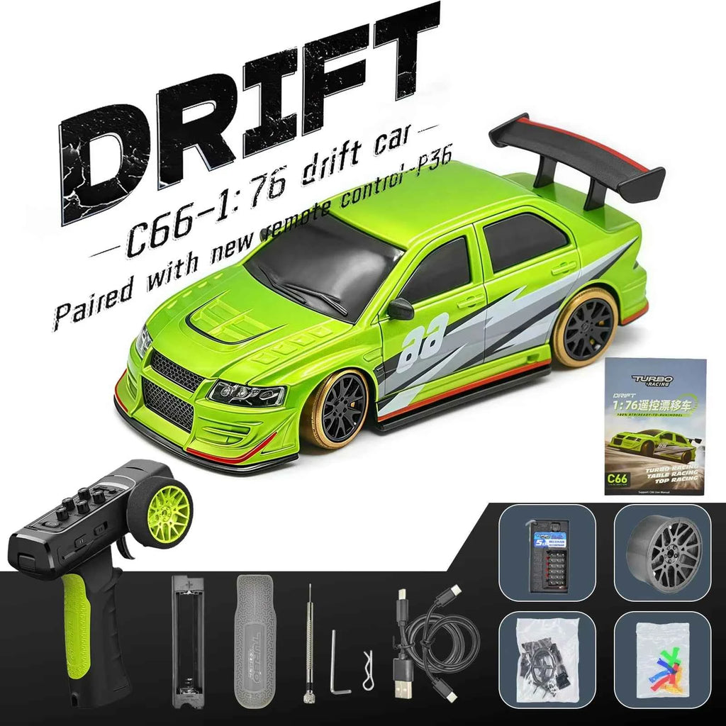 Turbo Racing 1:76 C66 Drift RC Car with Gyro 2.4G 5CH Radio Full Proportional Remote Control RTR Desktop Toys For Christmas Gift