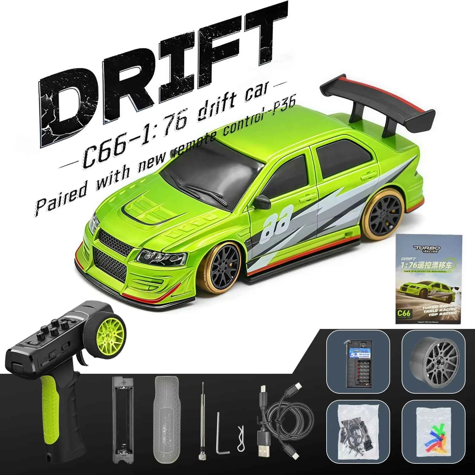 Turbo Racing 1:76 C66 Drift RC Car with Gyro 2.4G 5CH Radio Full Proportional Remote Control RTR Desktop Toys For Christmas Gift