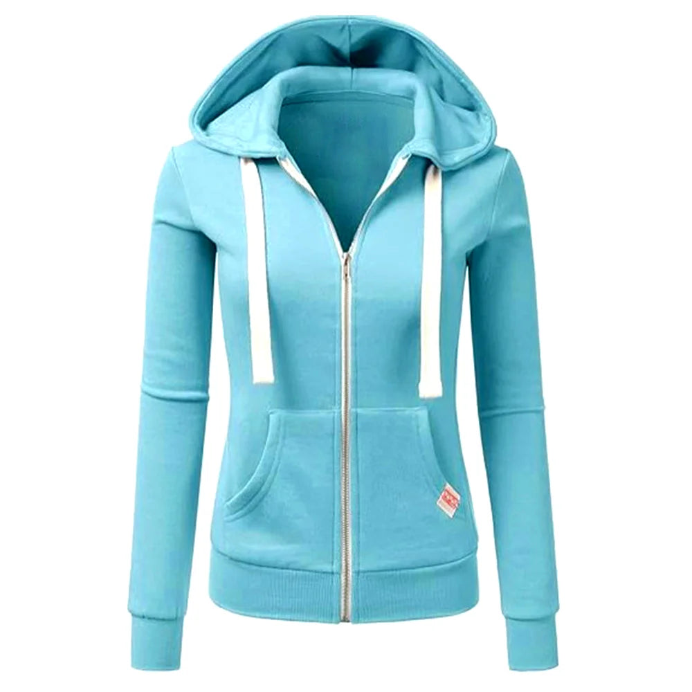 2024 Autumn/Winter New Women's Personalized Fashion Sports Hoodie Long Sleeve Drawstring Pocket Zipper Coat Woolen Sweater Top