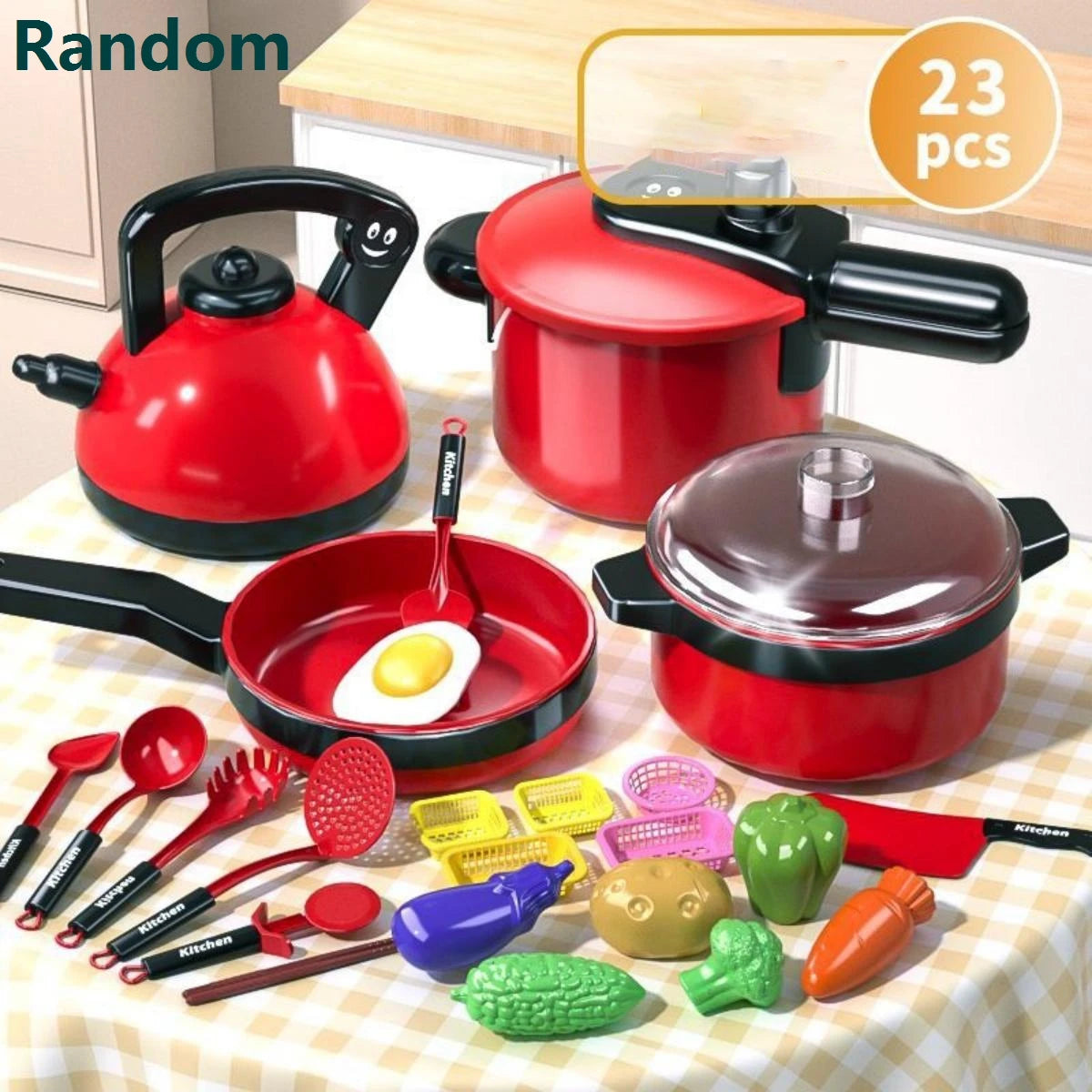 Kids Pretend Play Kitchen Toys Set Cooking Food Pots Pans Cookware Kit Toddler Girls Boys Educational Role Play Gift