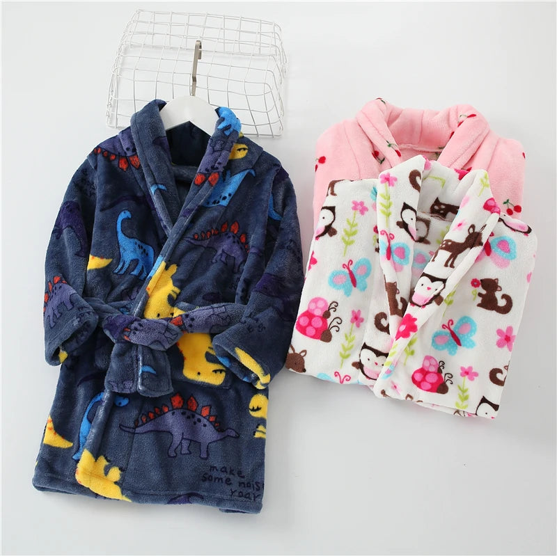 Children Flannel Pajamas Robe Autumn and Winter Kids Sleepwear Children Nightgown Soft Pajamas for Girl Boys Bathrobe 4-16 Years