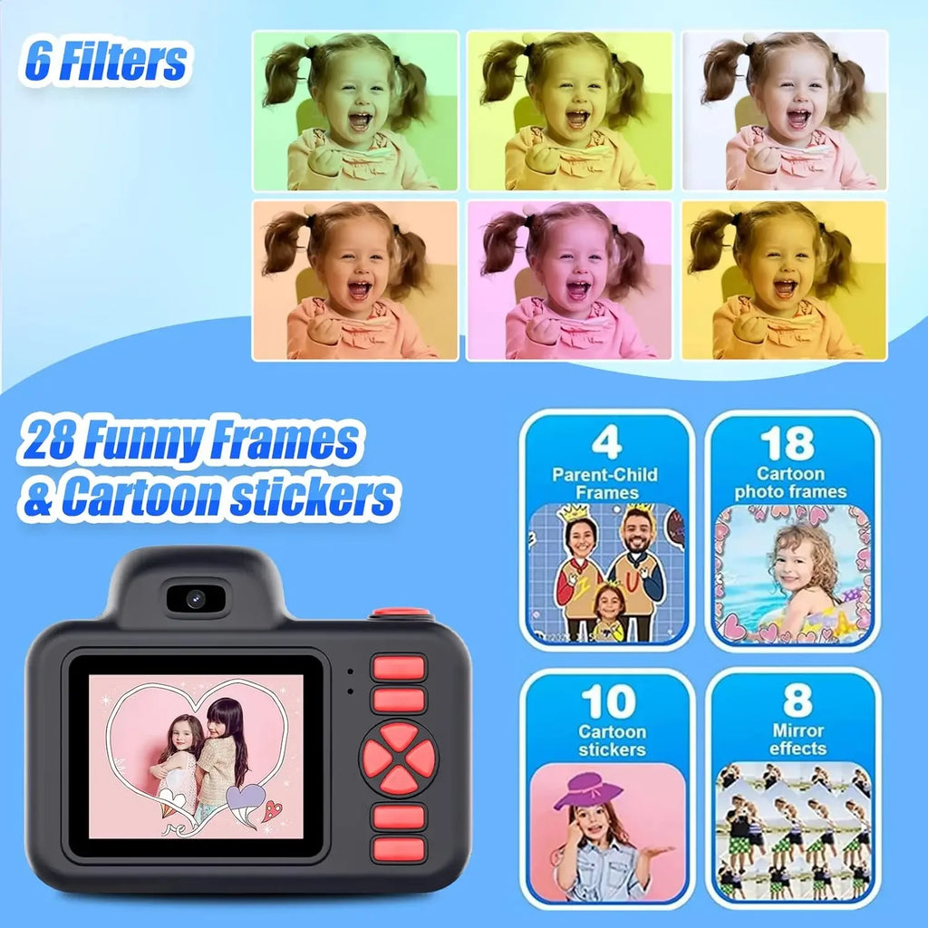 Kids Camera Toys Flash 1080P Photo Video Mini Camera 2.0 Inch Screen Long Lens Zoom Child Digital Camera Birthday Festvial Gifts