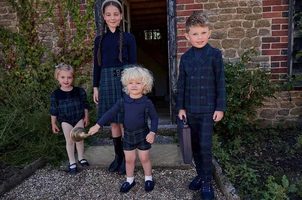 AS Navy Collection AW25 Girls Plaid Dress Two Color Patchwork Sweater Baby Romper Boys Blazer Pants Family Matching Clothing
