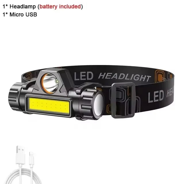 Super Bright LED Headlamp Rechargeable Waterproof Flashlight With XPE COB Beads And Tail Magnet Dual Light Sources Work Light