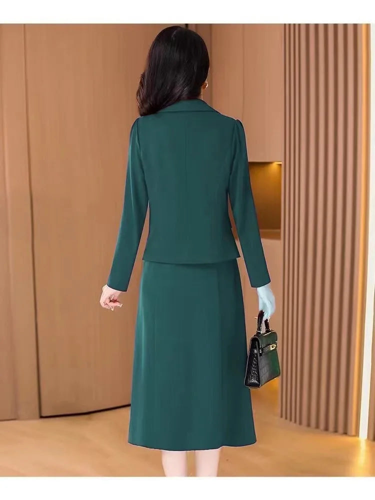 Fashionable Red Two-Piece Set Korean Japanese Style Women's Dress Suit Autumn Spring Lightweight Polyester Commute Style