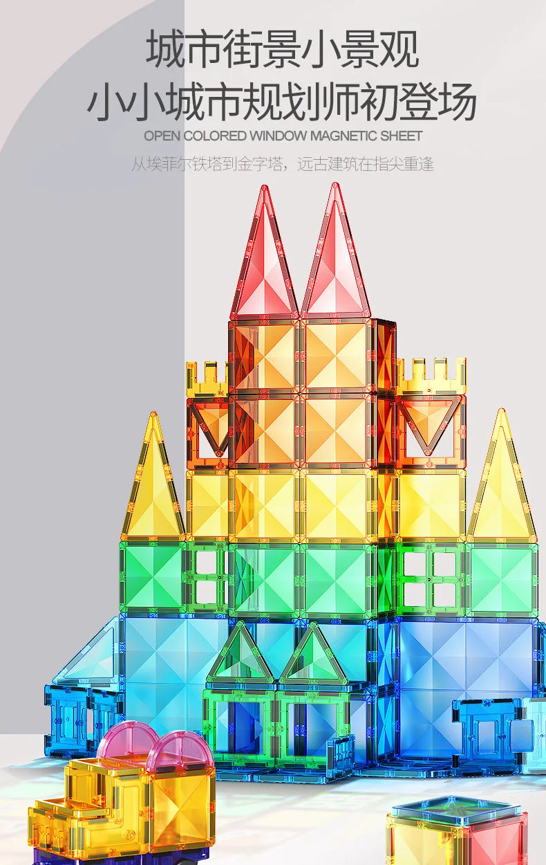 Magnetic Sheet Building Blocks Set Diamond Surface Color Window Educational Assembly Bricks Kid Concentration Training Toy Gift