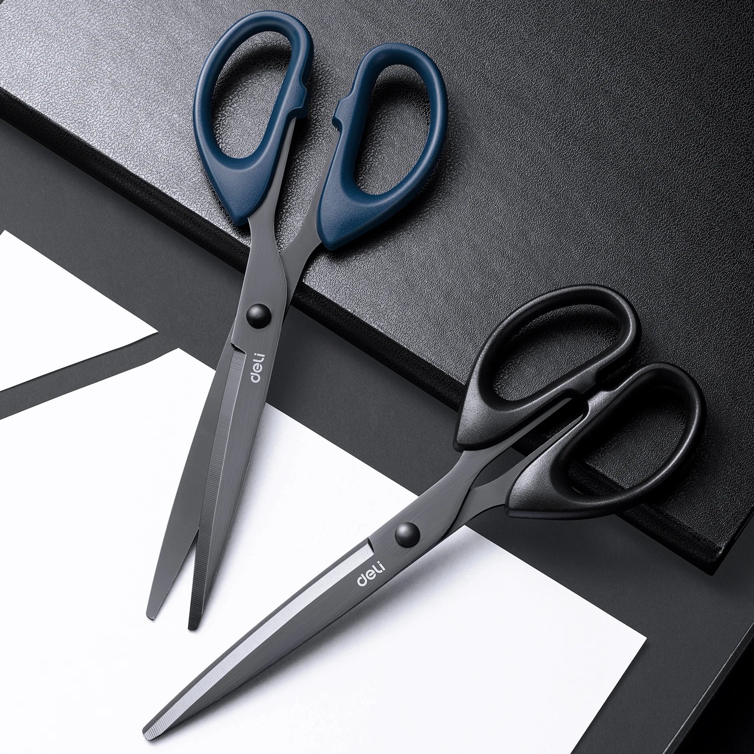 DELI Professional Office Scissors 180mm Heavy Duty Scissors with Black Blade Sharp Stainless Steel Cutting Tool for Paper Craft