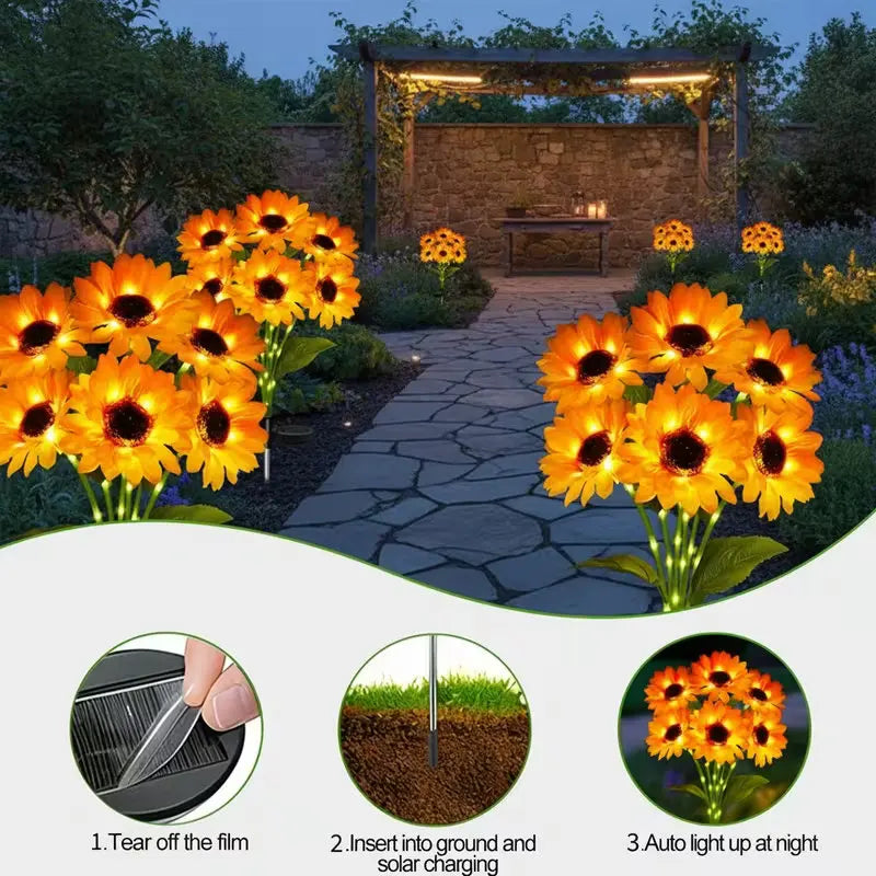 Solar Garden Lights Outdoor Sunflowers Garden Decor Lawn Lamp Waterproof Outdoor Decorations for Landscape Ard Patio Fence