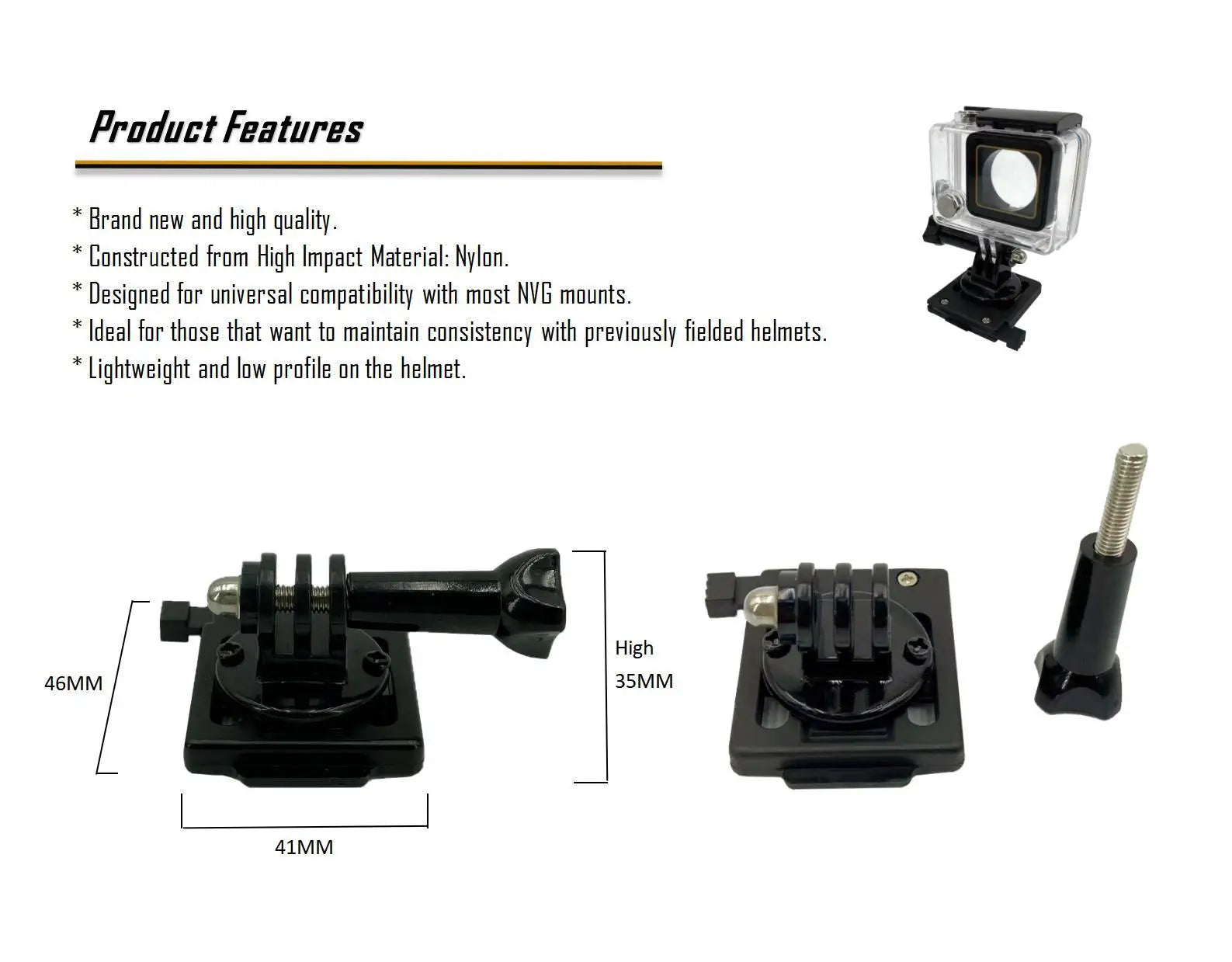 Aholdtech Tactical Bulletproof Helmet Accessories Flashlight Holder Light Clamp And NVG Mount Connector for Gopro Hero Cameras