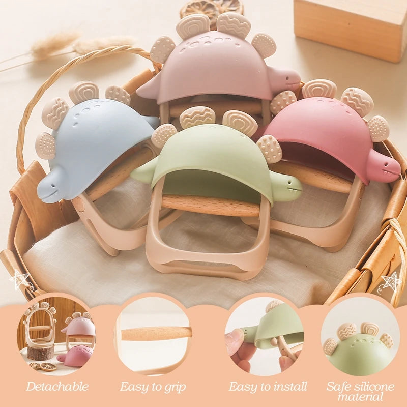 Baby Silicone Teether Dinosaur Silicone Gloves Baby Care Utensils 0 12 Months Dental Care Silicone Rattle Toys Chewing Gum Baby