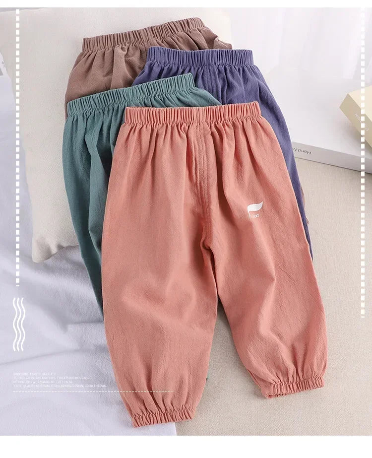 2024 New Children's Pants Summer Baby Boys and Girls Trousers Cotton and Linen Pants
