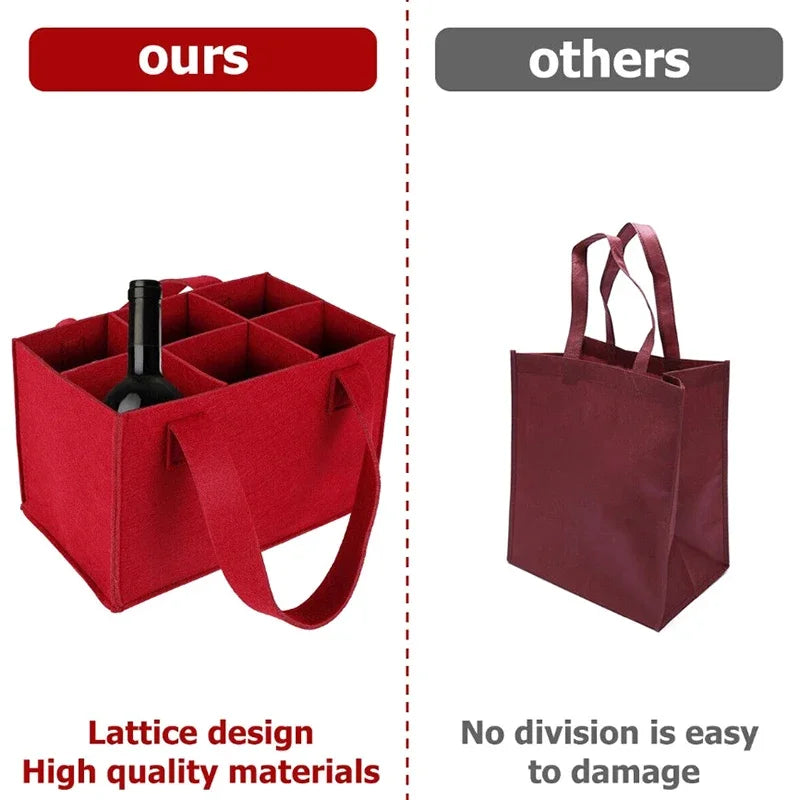 6 Bottles Felt Wine Bottle Holder Bag Grey Protective Wine Storage Bag Washable with Carry Handle Wine Bottle Carrier Wedding