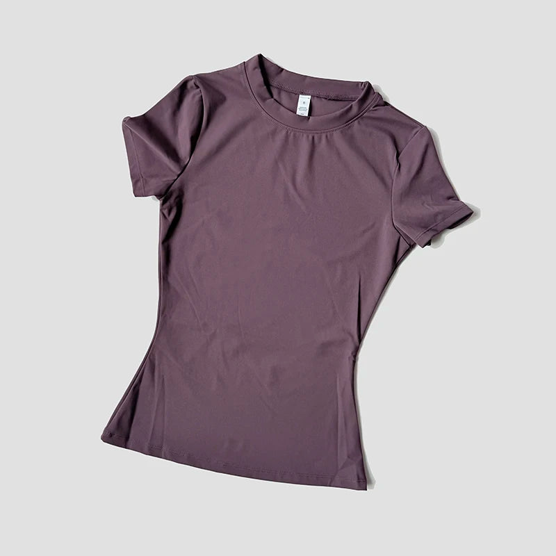 Women Solid Color Dry Fit Short Sleeve Crew Neck Athletic T-Shirt Fashion Casual Tee Suitable For Daily Running Workout Gym Top