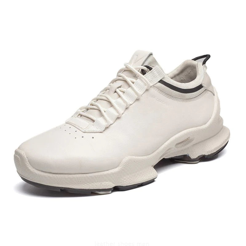 Natural Genuine Leather Shoes Men Athletic City Walk Casual Luxury Brand Cowhide Sneaker Stylish Business Office Training White