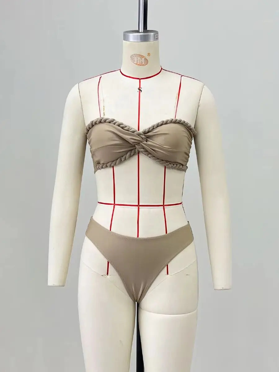 Sexy Braid Bikini with Skirt Women 3 Pcs Swimwear Skirt Suit Beach Vacation Casual Female Bathing Suit Summer