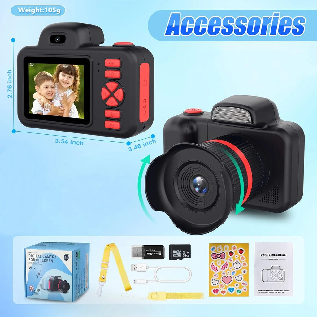 Kids Camera Toys Flash 1080P Photo Video Mini Camera 2.0 Inch Screen Long Lens Zoom Child Digital Camera Birthday Festvial Gifts