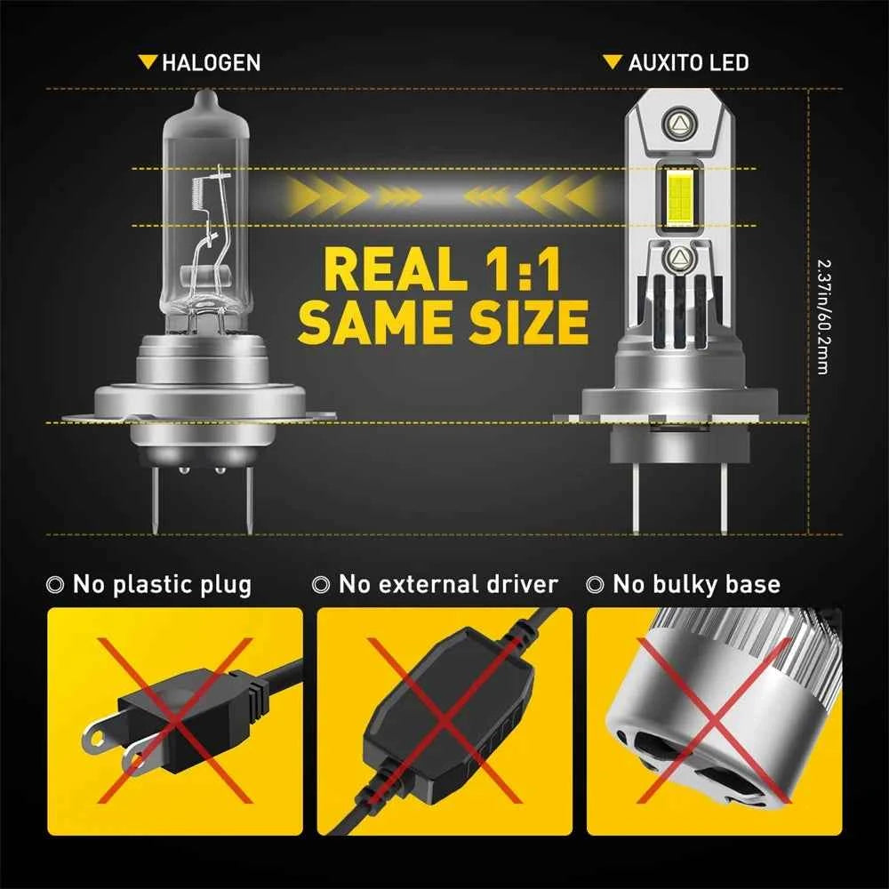 AUXITO 2X 12V H7 LED Headlight Canbus No Error H7 Turbo LED Bulb 360 CSP 100W 20000LM for Toyota Corolla Honda Hyundai Ford Kia