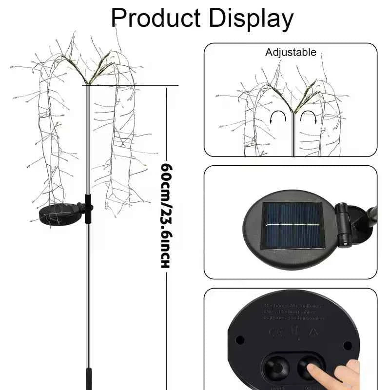 200 LEDs Solar Garden Lights Outdoor Sparkler Fireworks Starburst Colorful&warm Lighting Waterproof Outside Yard Art Decorations