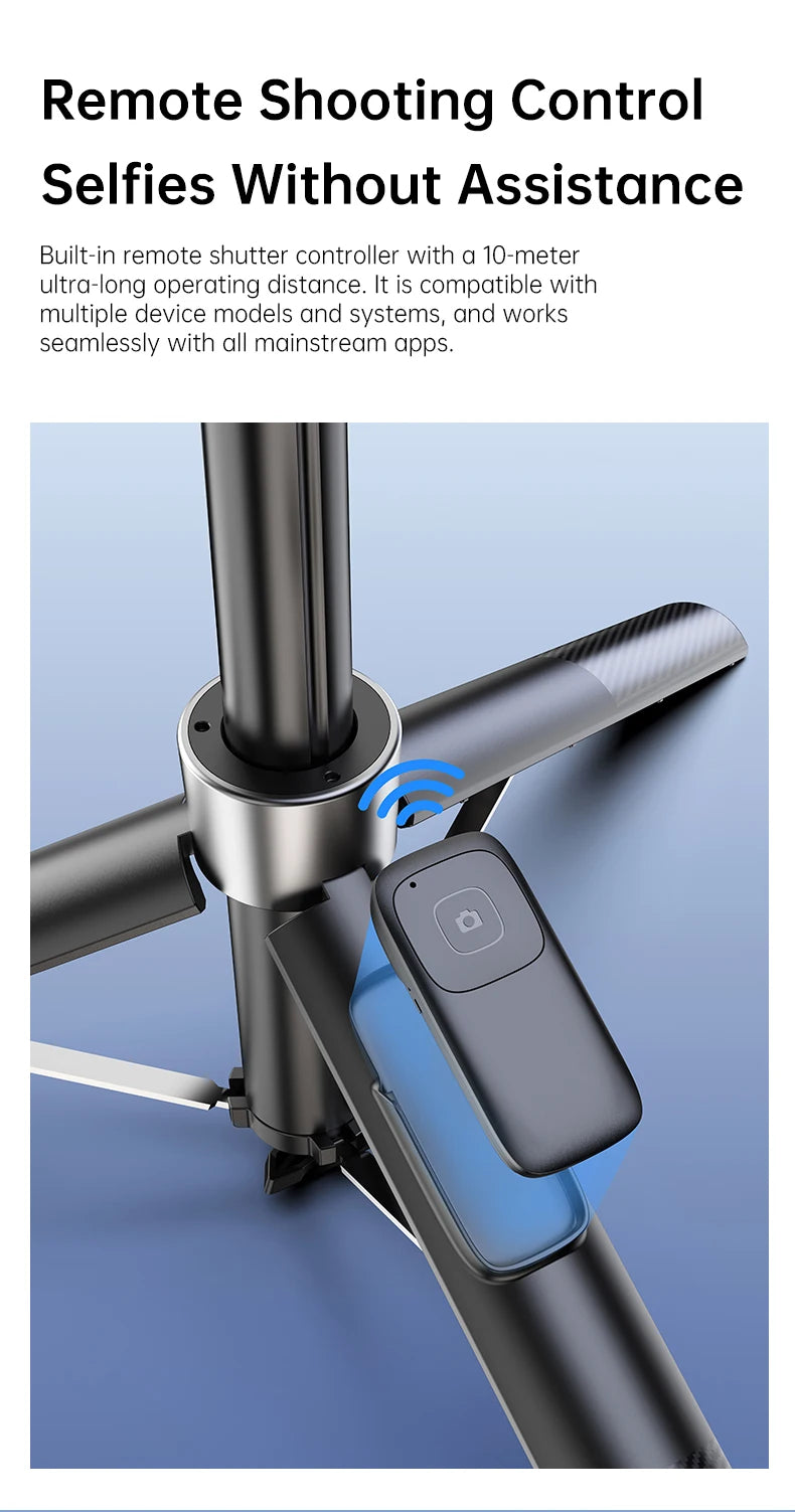 1.8m Extendable Double-sided Magnetic Phone Selfie Stick with Remote Auto-Open Tripod for iPhone 17/16/15 Live Streaming Vlog