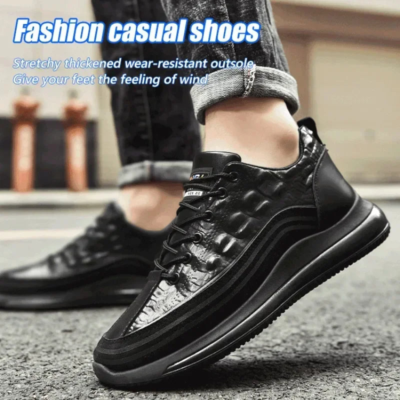 Men's Patent Leather Shoes Thick Sole Male Adult Drawstring Lace-up Shoes Vintage Retro Casual British Style Shoes Streetwear