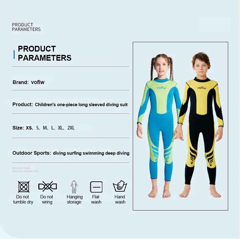 Children's 3mm Neoprene Wetsuit Long Sleeves Back Zipper Snorkeling Swimming Surfing Suit Kid's Swimsuit Water Sports Swimwear