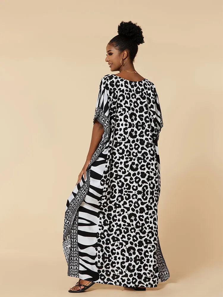 EDOLYNSA 2023 Bohemian Printed Loose Kaftan Casual Summer Vacation Maxi Dress Women Clothing Beach Wear Swim Suit Cover Up Q1469