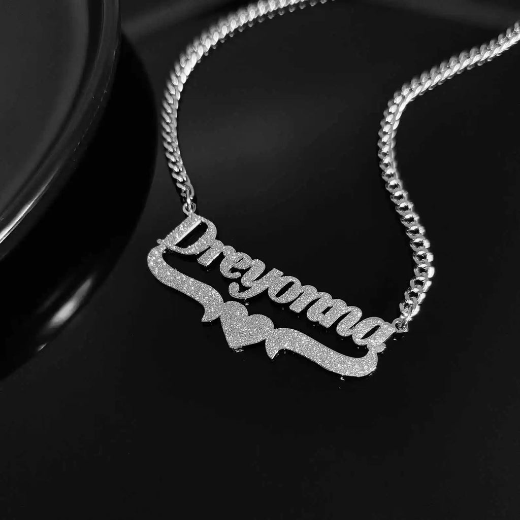 Jeshayuan Custom Bling Name Necklace Personalized Necklace Women Name Necklace Baby Name Necklace Nameplate Jewelry Gift