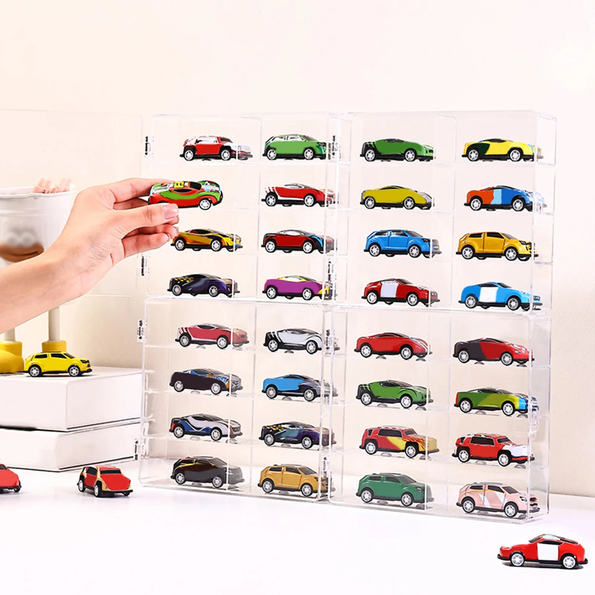 1pc Acrylic Transparent Stackable 1:64 Car Model Storage Box Toy Cabinet Rack Hair Accessories Jewelry Organizer