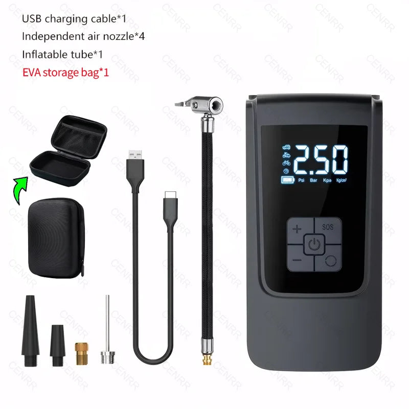 Powered Bag Color Name Wireless Car Tire Inflator – Portable Digital Air Pump