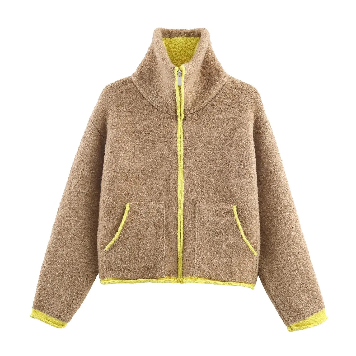 2026 Autumn Casual Jacket Coat Fashion Contrast Color Design Long Sleeve Zipper Jackets For Women Streetwear Casual Outerwear ﻿
