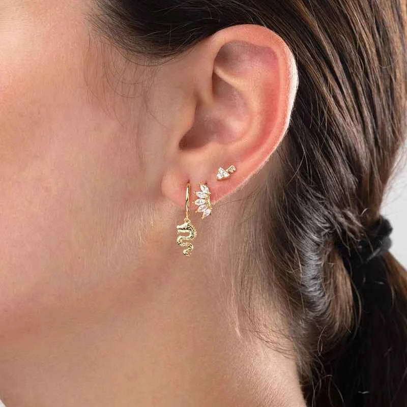 Women's 925 Sterling Silver Ear Needle Crystal Zircon Water Droplets Stud Hoop Gold Huggie Earrings Premium Luxury Party Jewelry