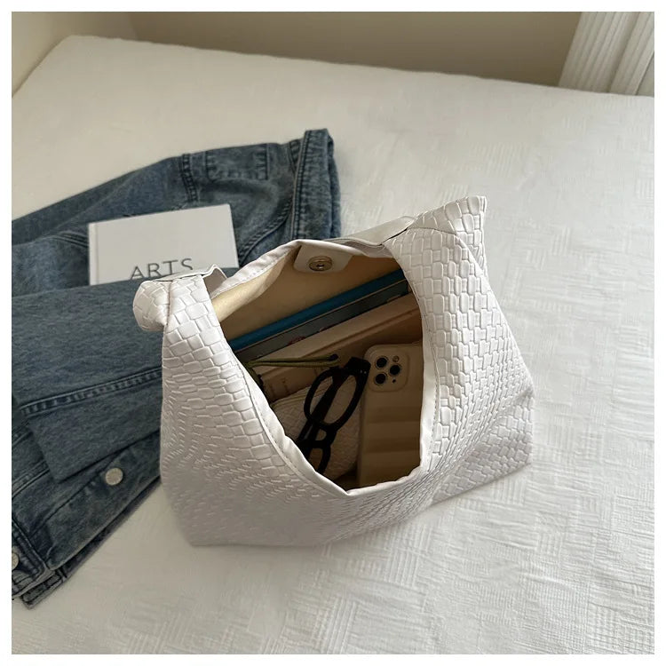 Women's Retro Artificial Leather Woven Pattern Shoulder Bag,Large Capacity Tote Bag,Casual Armpit Bag, Large Tote Bag,Daily Work