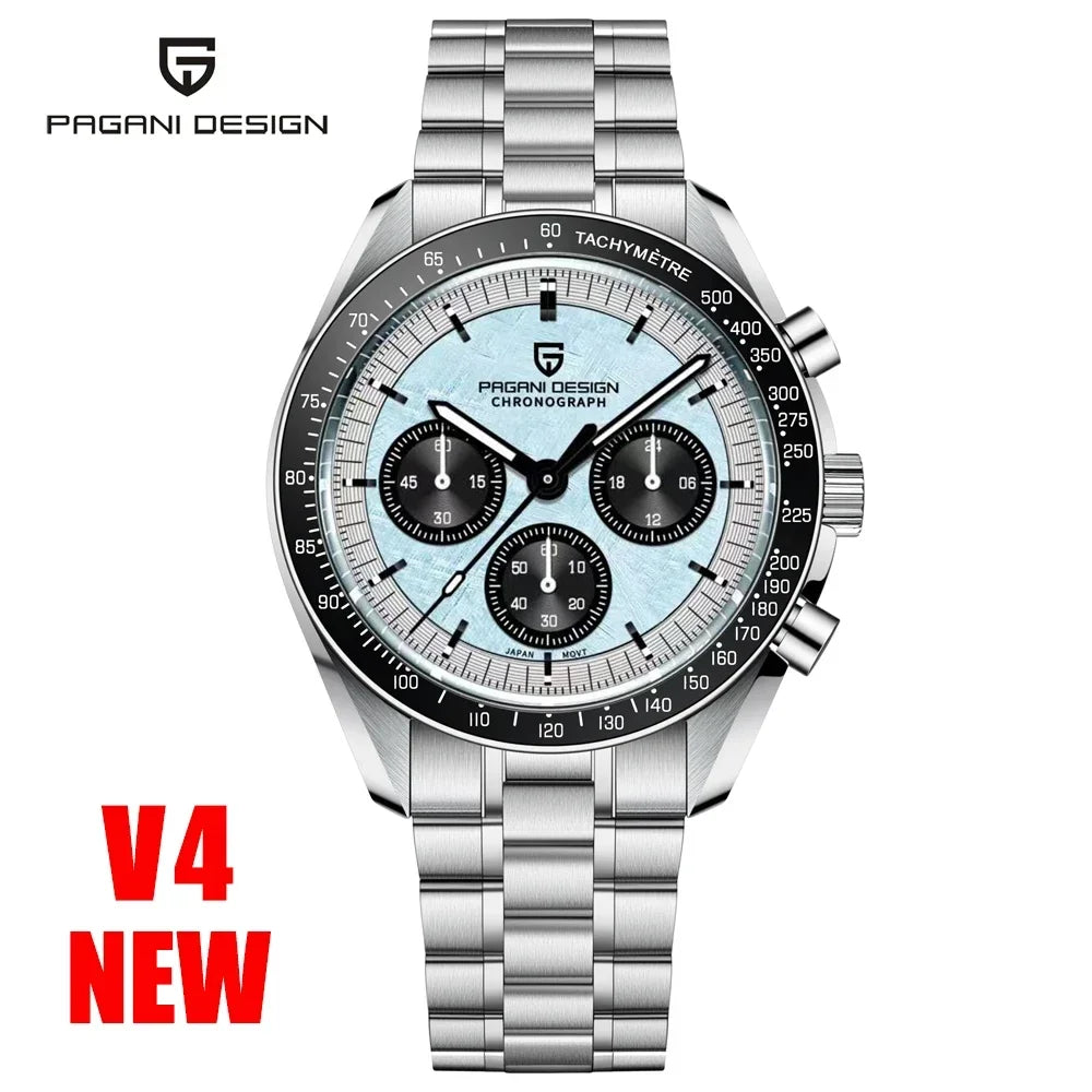 Ice Blue V4 Color Men's Chronograph Quartz Watch With Sapphire Crystal