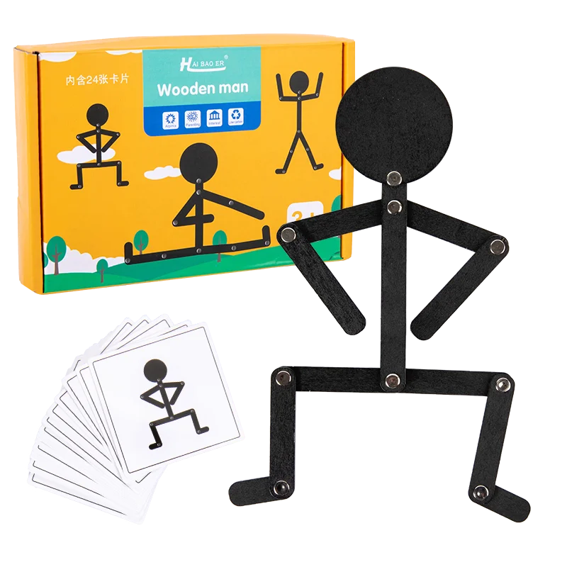 Kids Montessori Toys Wooden Early Learning Educational Puzzles Sporty Pose JigsawImprove Hands-on Skill Busy Board Gifts