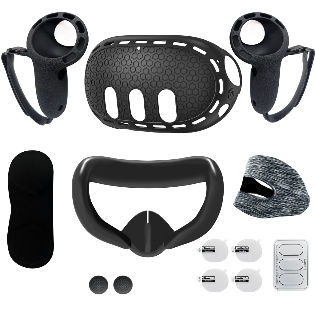 For Meta Quest 3 Silicone Protective Shell 7 IN 1 Set Controller Grip Cover Tempered Glass Film Face Case Lens Cap VR Accessory