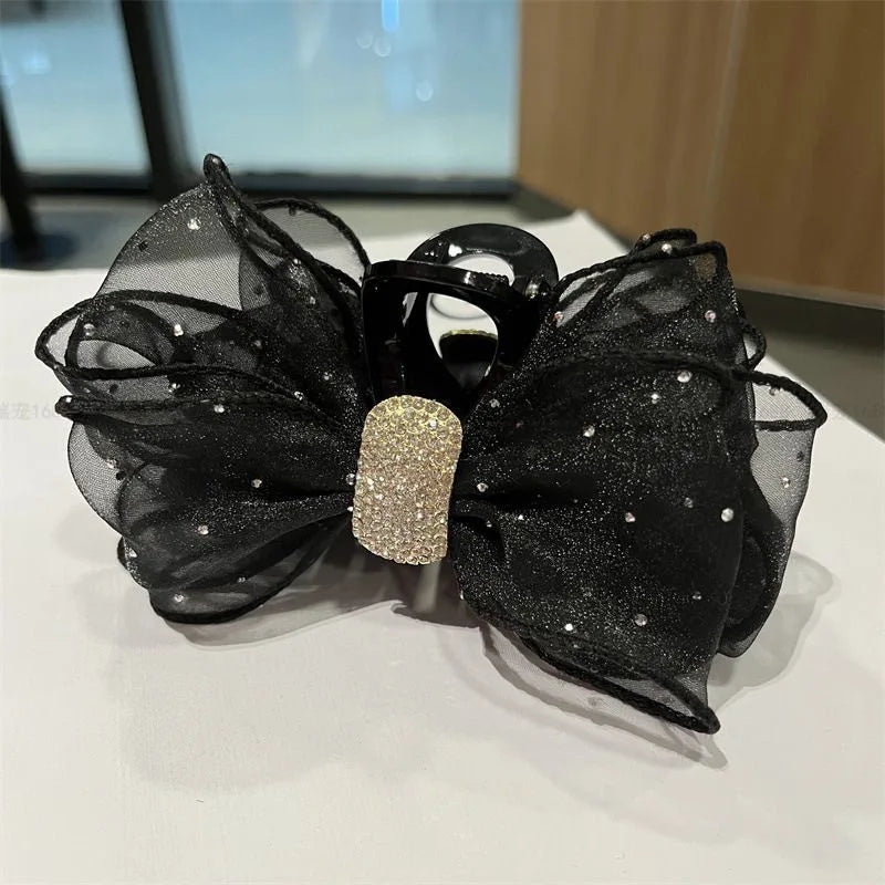 1 piece of new bow hair clip, mesh hair grab with diamond decoration, luxurious back of the head hair clip for women.