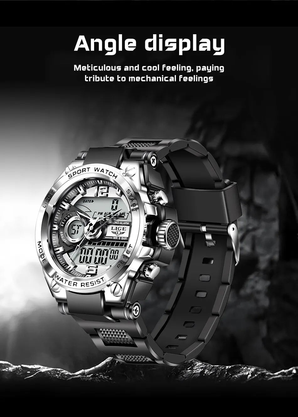 LIGE Men Military Watch Digital 50m Waterproof Wristwatch LED Quartz Clock Sport Watch Male Big Watches Men Relogios Masculino
