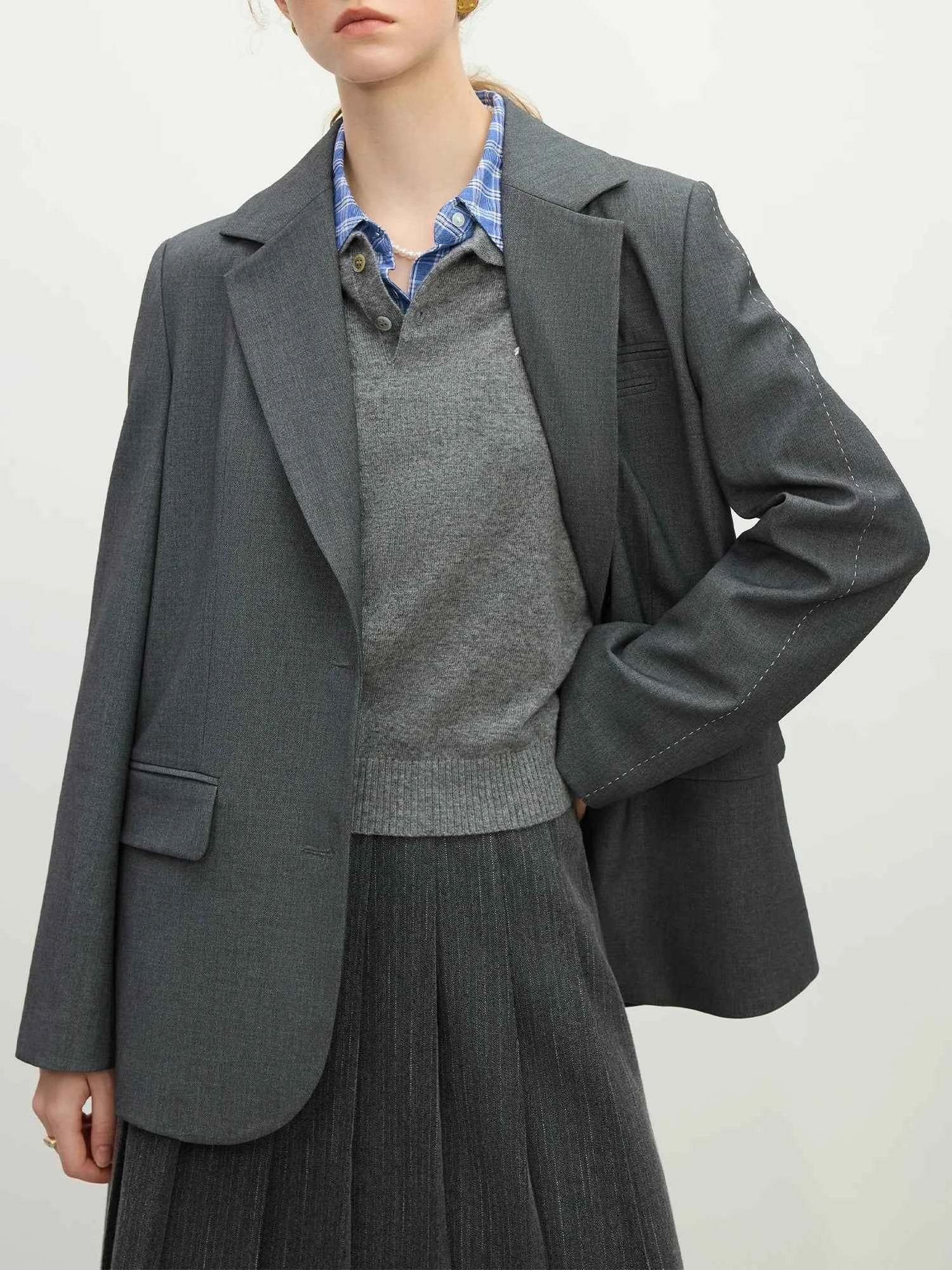 FSLE Pink Grey Elegant Style Casual Blazer Jacket for Women 2025 Spring New Design Versatile Streetwear Chic Outfits 25FS11224