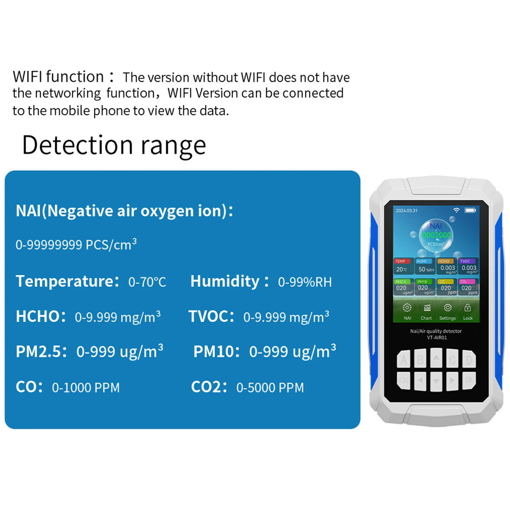 Portable Air Quality Detector Ionizer Meter with Alarm Function - Negative Ion Concentration Temperature Humidity Tester