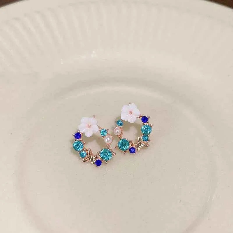 Colorful Flower Earrings Imitation Pearl Geometric Stud Earrings For Women Sweet Elegant Earrings For Party Banquet Jewelry Gift