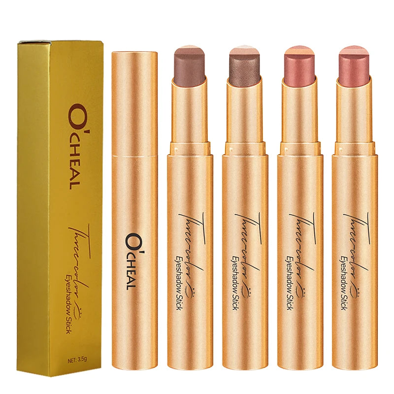 4Pcs Color Three-Color Eyeshadow Stick – Waterproof Long-Lasting Glow