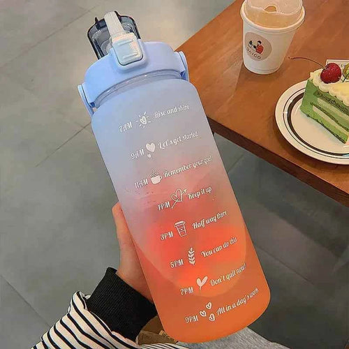 2 Liter Water Bottle with Straw Female Girls Large Portable Travel Bottles Sports Fitness Cup Summer Cold Water with Time Scale