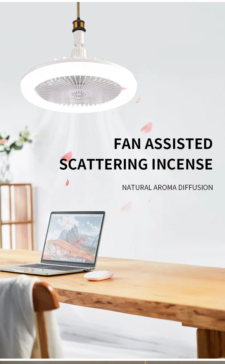 E27 30w LED Ceiling Fan with Light Remote Control Dimmable Ceiling Bulb with Cooling Fan 3 Modes Indoor Bedroom Chandelier