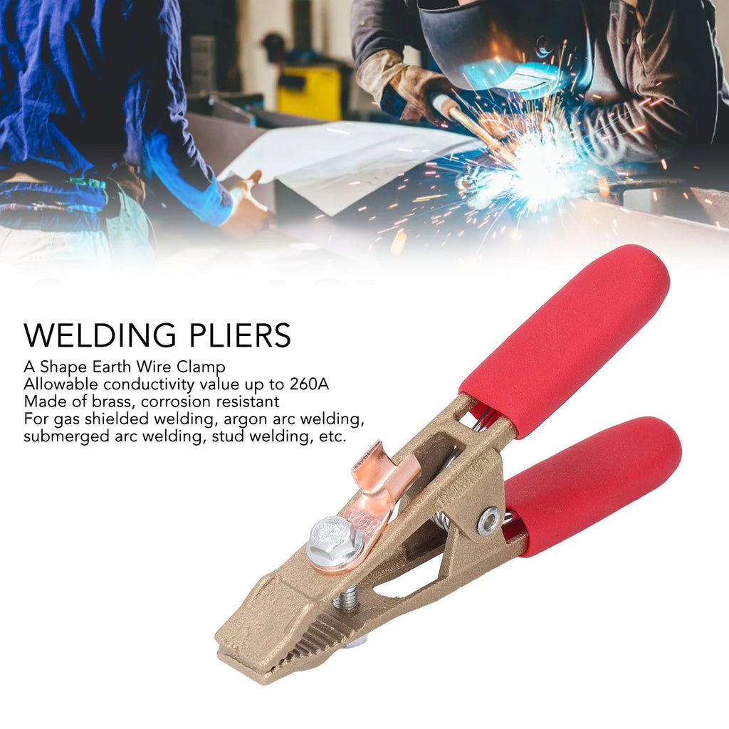 260A Earth Cable Clamp A Shape Earth Wire Clamp Brass Grounding Work Clamp Electric Argon Arc Welding Pliers 260A Welding Pliers