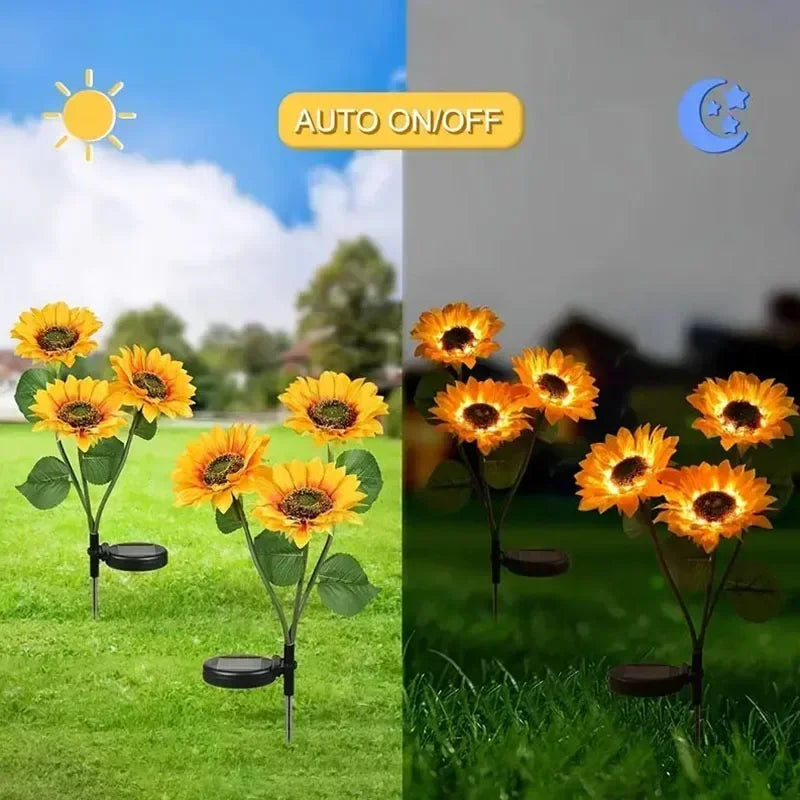 3-Head LED Solar Garden Lights Sunflower Lights Solar Outdoor Lawn Lights Garden Landscape for Porch Landscape Yard Decorations