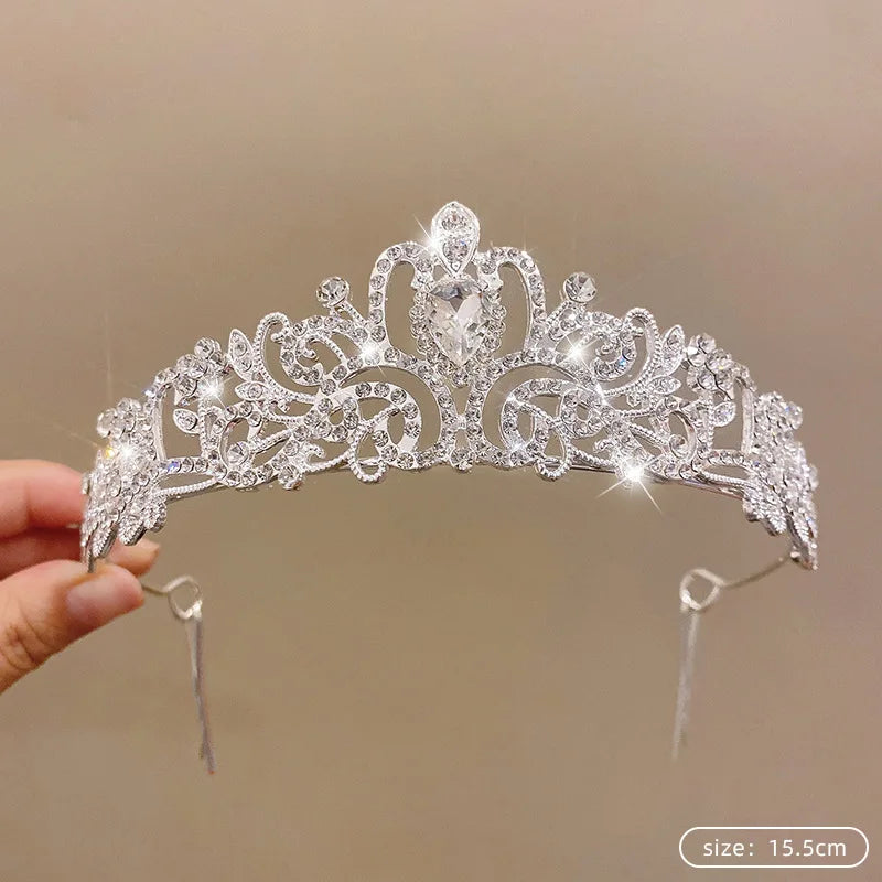 Children's Princess Crown Crystal Tiara Girls Hair Accessories High-end Atmosphere Dance Performance Birthday Gift Crown