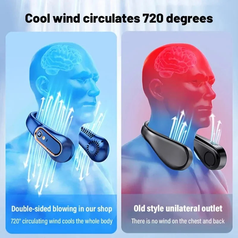 Neck Bladeless Fan Mini Ultra Long Life Portable Lazy Silent Fan USB Charging Student Sports Office Digital Display Power 5 Gear