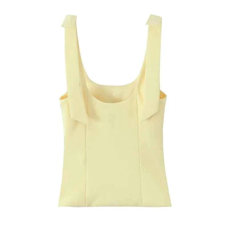 MUJER 2025 Bow Crop Top Woman Yellow Sexy Backless Top Women White Sleeveless Tops for Women Summer Camisole Bustier Top Female